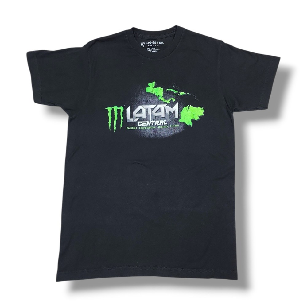 MONSTER Energy LATAM CENTRAL Double Sided‎ Logo Black T-Shirt Men M